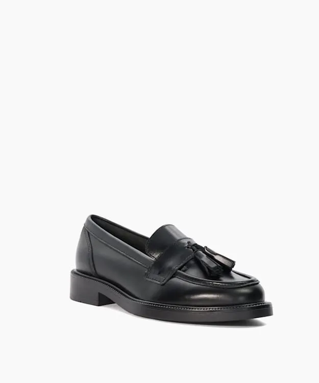 Women Dune London Loafers Leather Tassel Trim Loafers Black