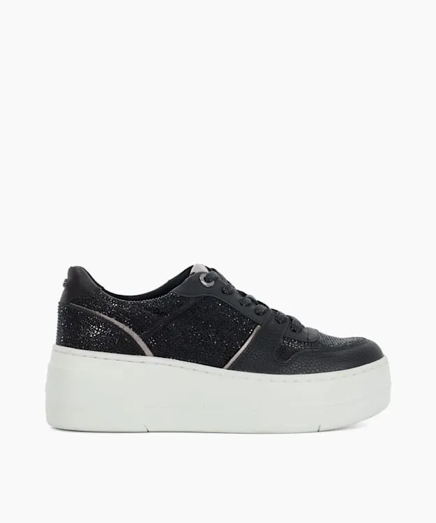Women Dune London Trainers Lace Up Chunky Flatform Trainers Black