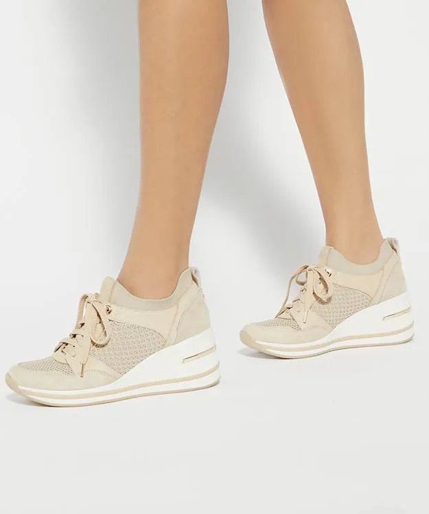 Women Dune London Trainers Lace Up Wedge Trainers White