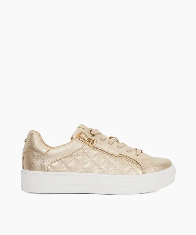 Women Dune London Trainers Quilted Flatform Lace Up Trainers Metallic
