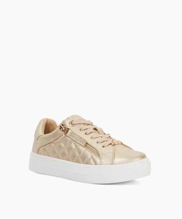 Women Dune London Trainers Quilted Flatform Lace Up Trainers Metallic