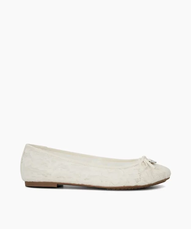 Women Dune London Wedding Shoes Lace Wedding Ballet Pumps White