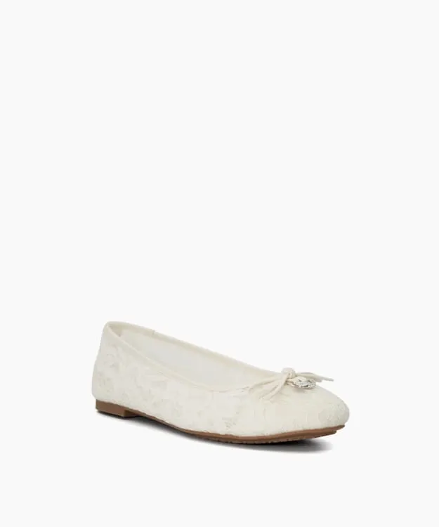 Women Dune London Wedding Shoes Lace Wedding Ballet Pumps White