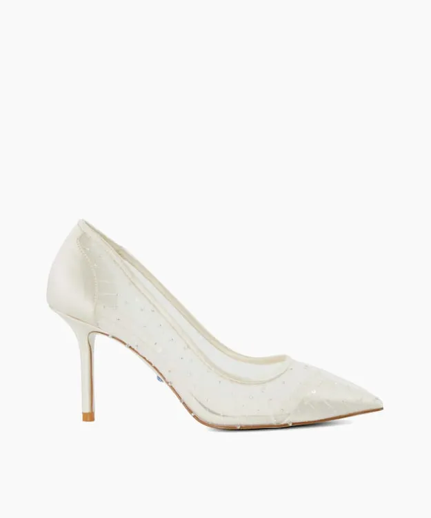 Women Dune London Wedding Shoes Sequin Pleated Court Wedding Shoes White