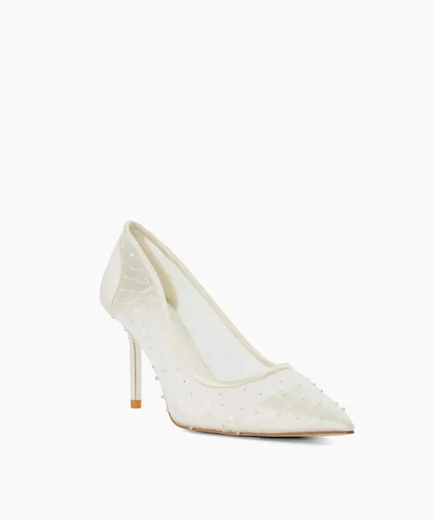 Women Dune London Wedding Shoes Sequin Pleated Court Wedding Shoes White