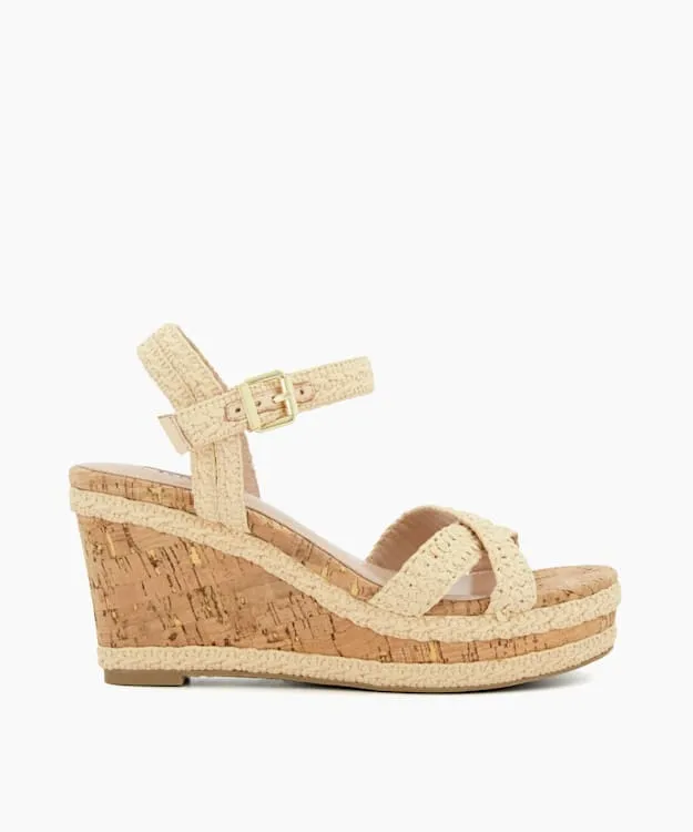 Women Dune London Wedge Sandals BraidedCrossStrap CorkWedge Sandals Neutral
