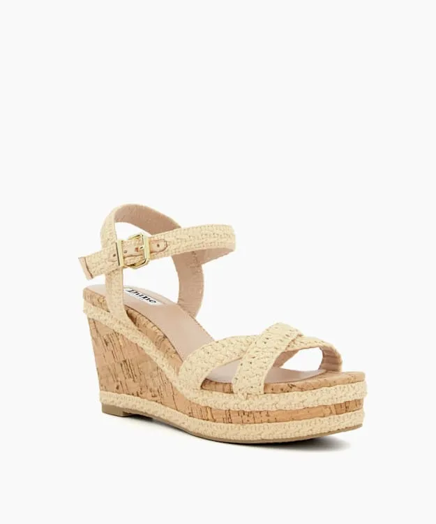 Women Dune London Wedge Sandals BraidedCrossStrap CorkWedge Sandals Neutral