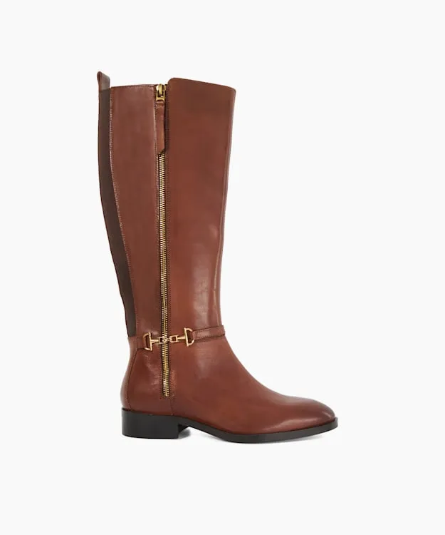 Women Dune London Wide Fit Boots Knee High Boots With Signature Buckle Detail Brown