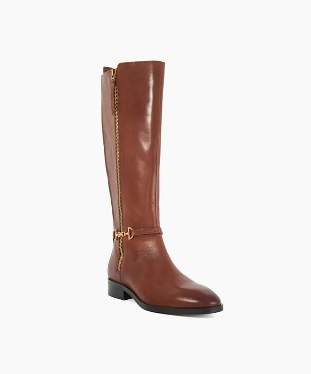 Women Dune London Wide Fit Boots Knee High Boots With Signature Buckle Detail Brown