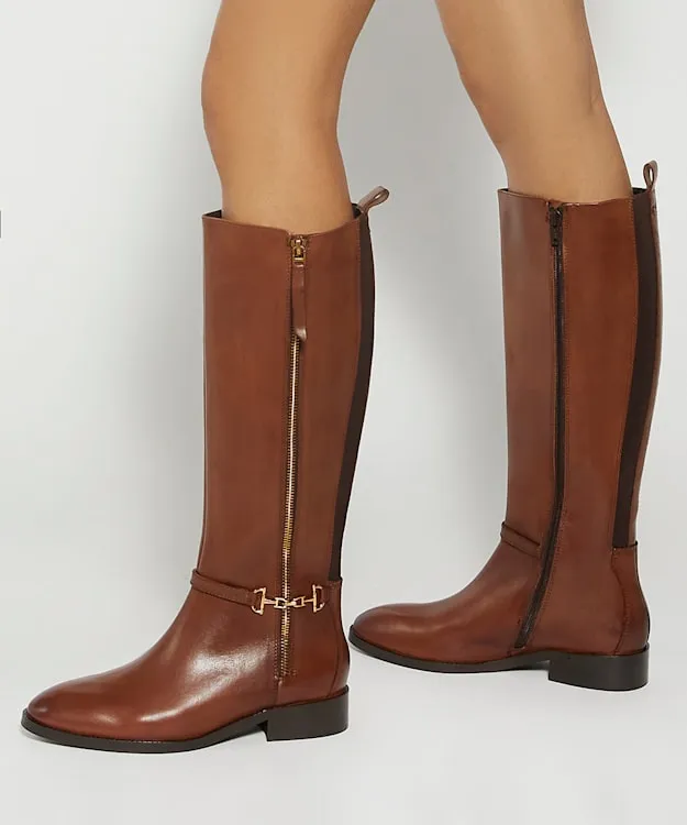 Women Dune London Wide Fit Boots Knee High Boots With Signature Buckle Detail Brown