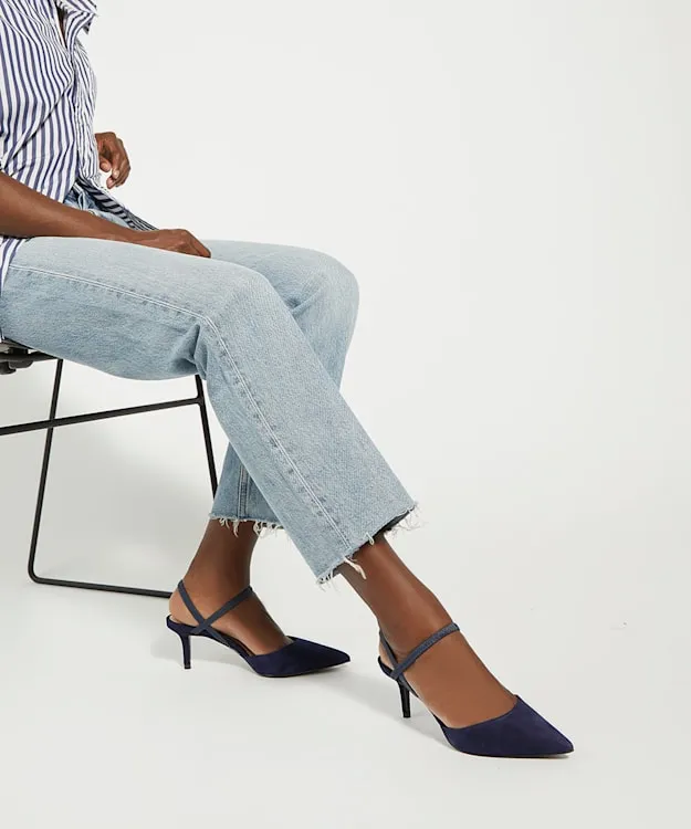 Women Dune London Wide Fit Shoes Wide Fit Pointed Courts With Elasticated Straps Blue