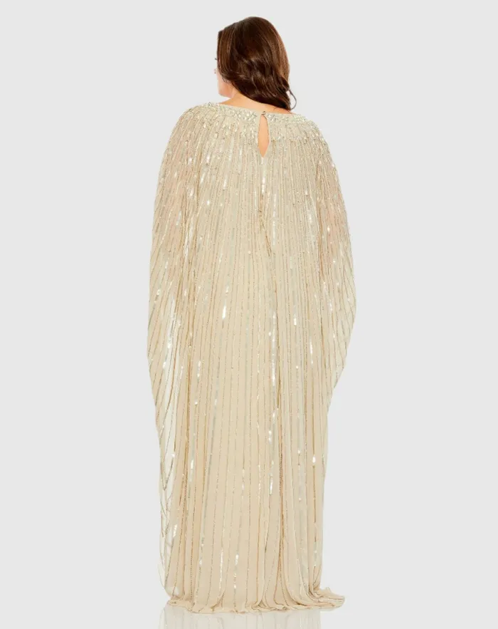 Women Embellished Column Cape Dress Champagne Plus Size Dresses Mac Duggal
