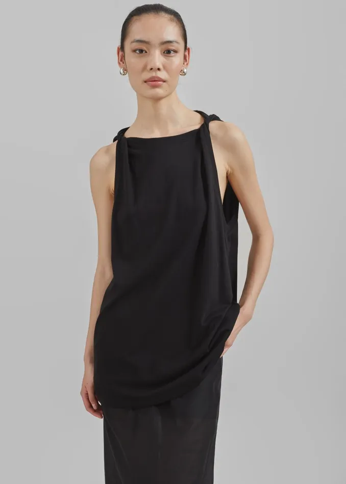 Women Erika Twisted Sleeve Tank 8211 Black The Frankie Shop Tops