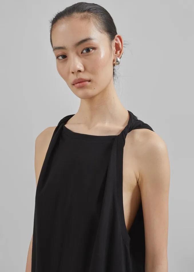 Women Erika Twisted Sleeve Tank 8211 Black The Frankie Shop Tops