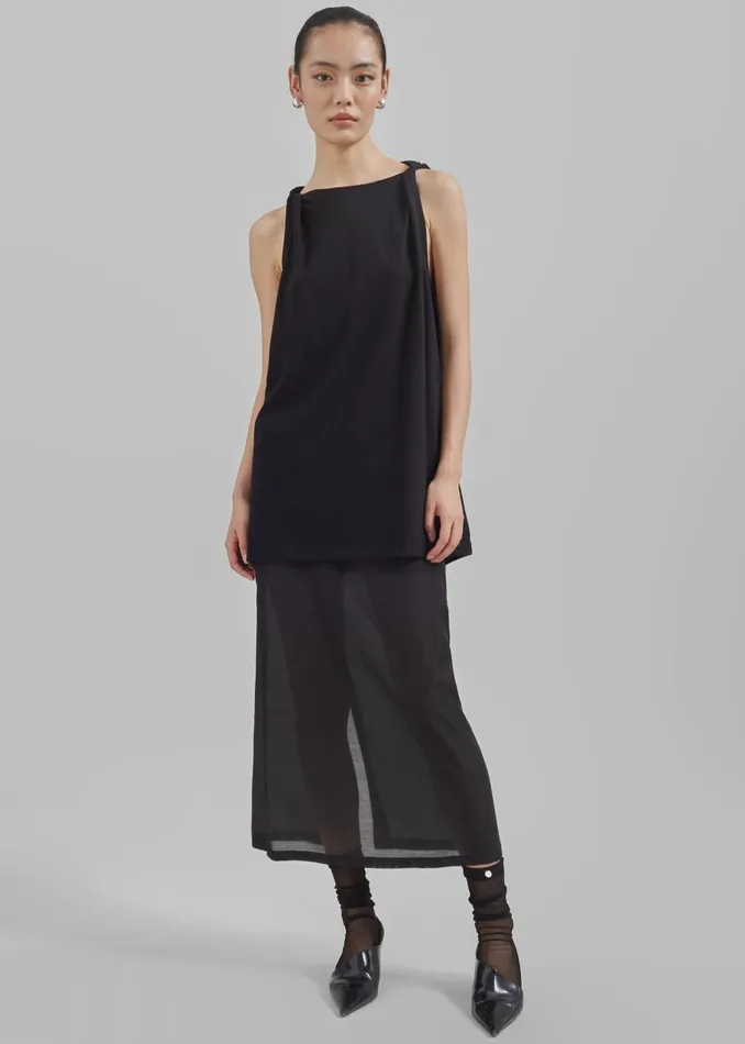 Women Erika Twisted Sleeve Tank 8211 Black The Frankie Shop Tops