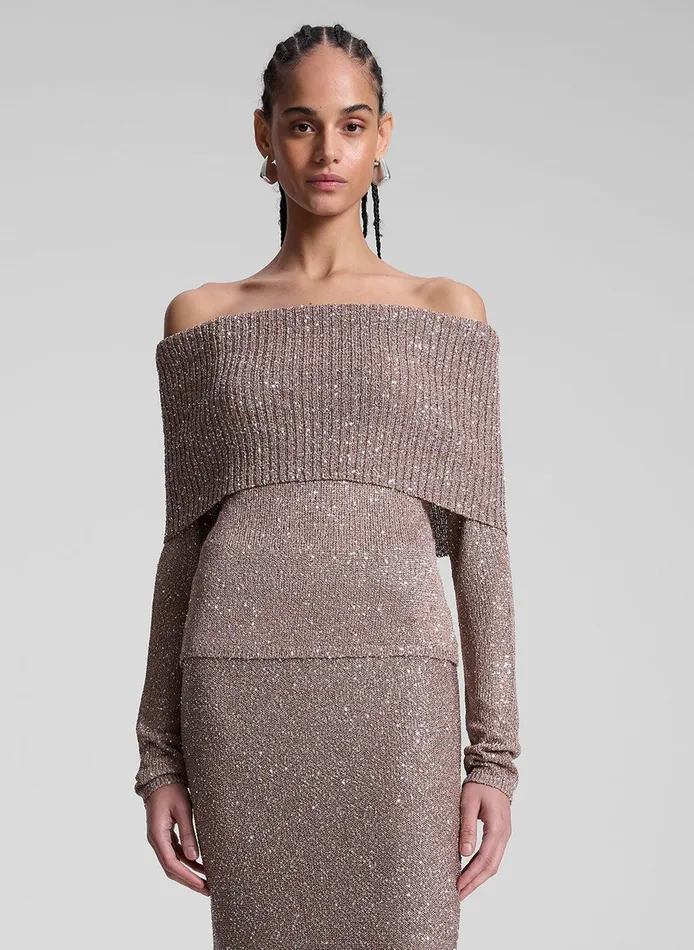 Women Evelyn Metallic Knit Off Shoulder Top Mauvesilver ALC Knitwear