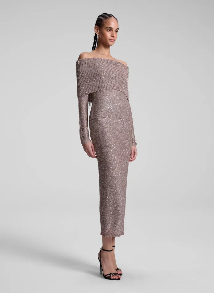 Women Evelyn Metallic Knit Off Shoulder Top Mauvesilver ALC Knitwear