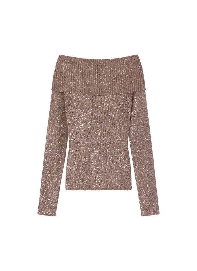 Women Evelyn Metallic Knit Off Shoulder Top Mauvesilver ALC Knitwear