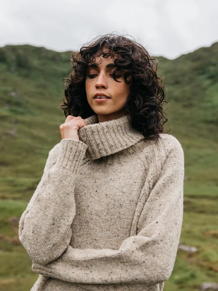 Women Farne Roll Neck Knit Jumper Oatmeal Finisterre Knitwear