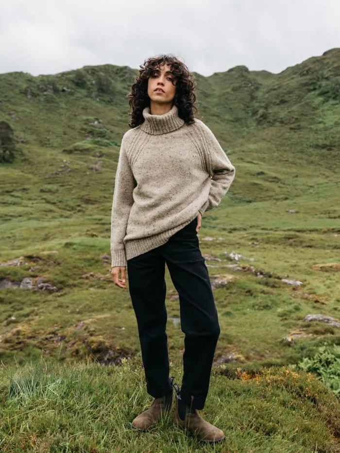 Women Farne Roll Neck Knit Jumper Oatmeal Finisterre Knitwear