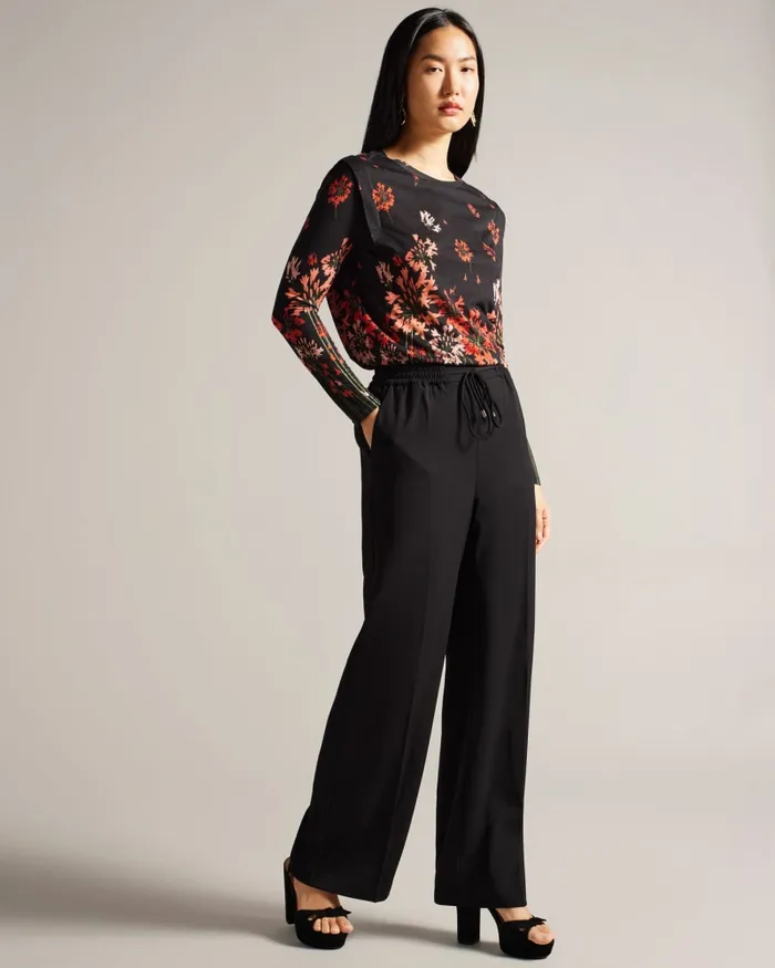 Women FEONLAA 8211 Printed Long Sleeve Top With Shoulder Pleat Black Ted Baker Tops and Blouses