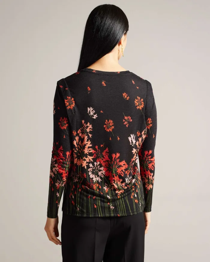 Women FEONLAA 8211 Printed Long Sleeve Top With Shoulder Pleat Black Ted Baker Tops and Blouses