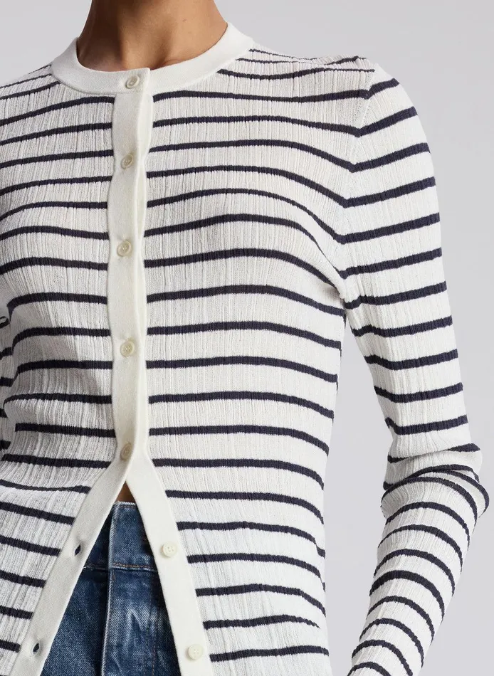 Women Fisher Fine Cotton Cardigan Bright Whitenavy ALC Tops