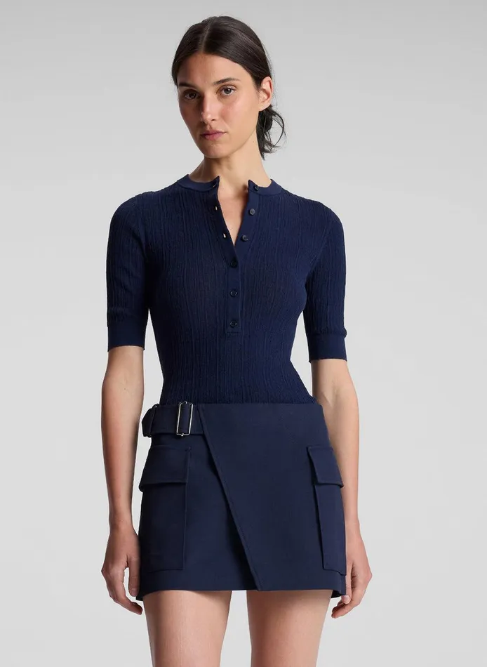 Women Fisher Fine Cotton Knit Top Navy ALC Tops