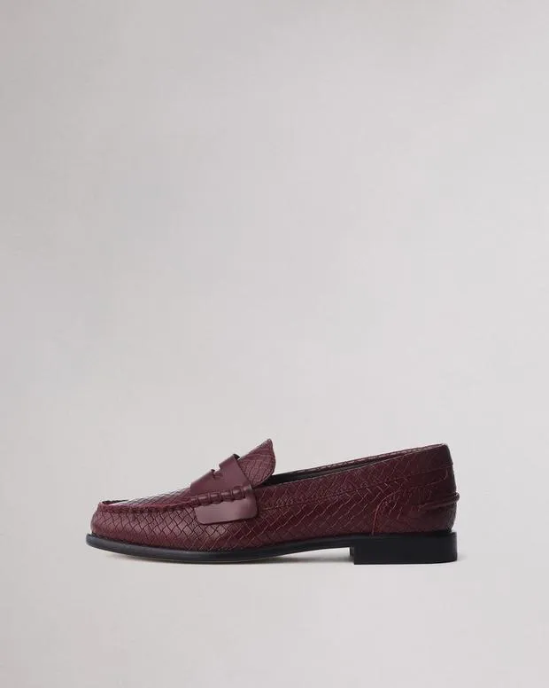Women Flats Rag and Bone Carter Leather Loafer Wine Basketweave