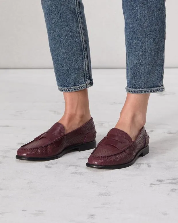 Women Flats Rag and Bone Carter Leather Loafer Wine Basketweave
