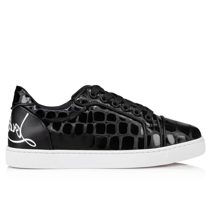 Women Fun Vieira Orlato Sneakers 8211 Alligator Embossed Calf Leather 8211 Black Christian Louboutin Sneakers
