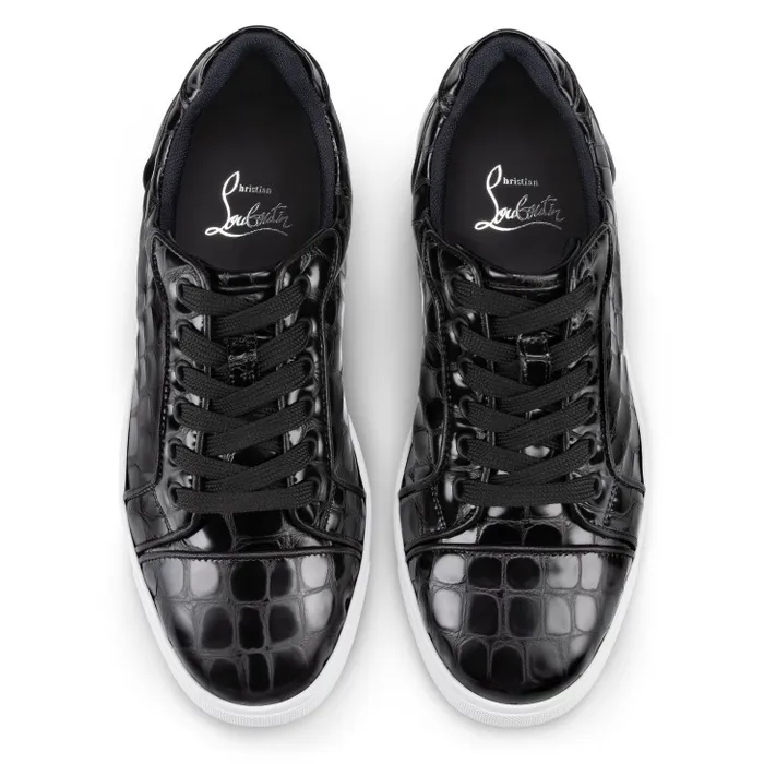 Women Fun Vieira Orlato Sneakers 8211 Alligator Embossed Calf Leather 8211 Black Christian Louboutin Sneakers