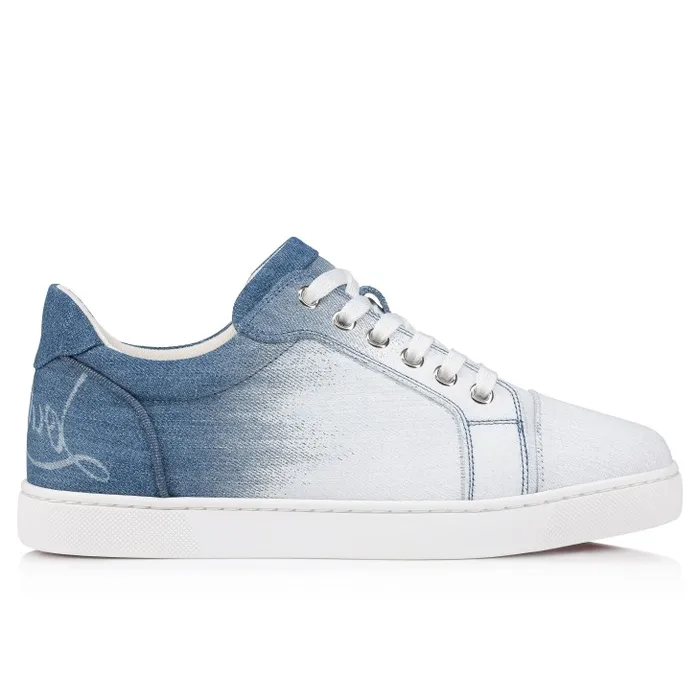 Women Fun Vieira Sneakers 8211 Denim Brushed Effect 8211 Denim Christian Louboutin Sneakers