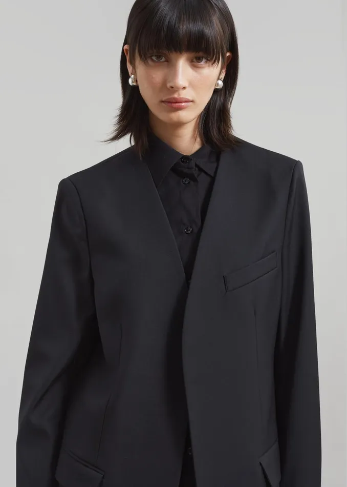 Women Gillian Collarless Blazer 8211 Black The Frankie Shop Outerwear