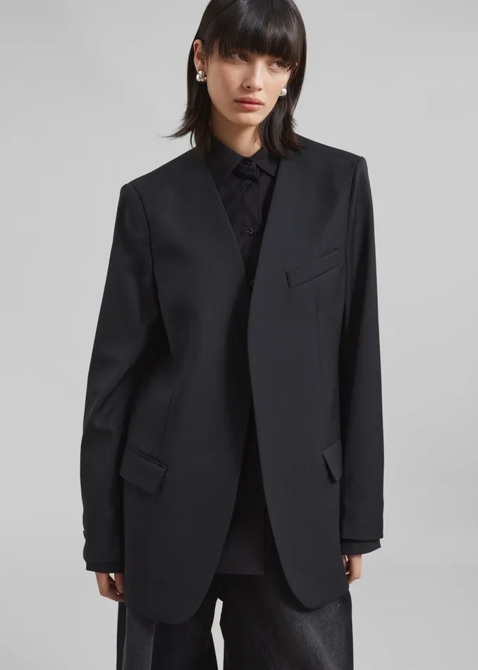 Women Gillian Collarless Blazer 8211 Black The Frankie Shop Outerwear