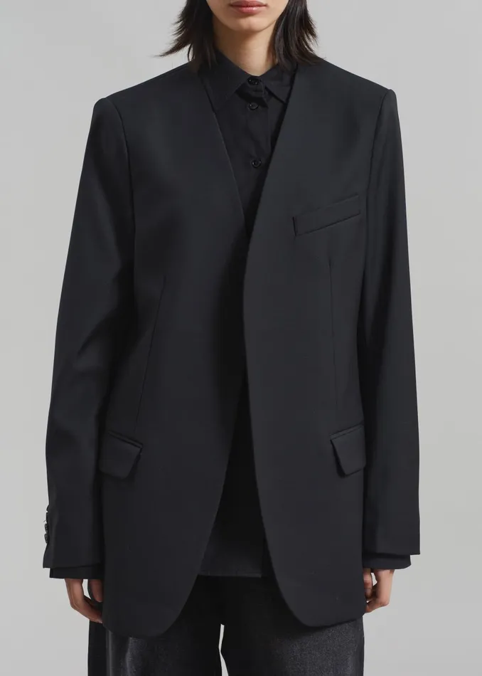 Women Gillian Collarless Blazer 8211 Black The Frankie Shop Outerwear