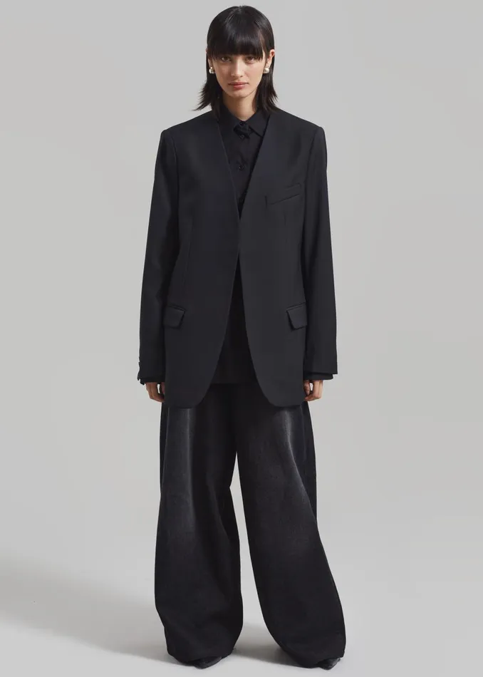 Women Gillian Collarless Blazer 8211 Black The Frankie Shop Outerwear