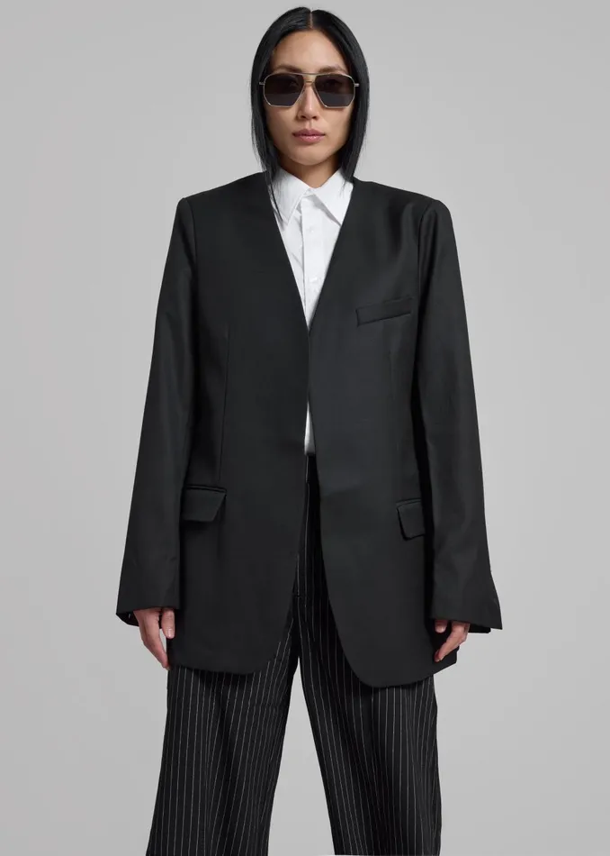 Women Gillian Collarless Blazer 8211 Black The Frankie Shop Outerwear