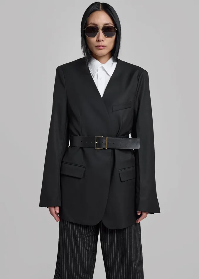 Women Gillian Collarless Blazer 8211 Black The Frankie Shop Outerwear