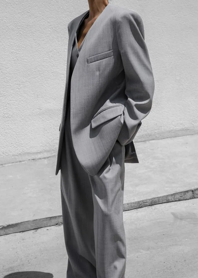 Women Gillian Collarless Blazer 8211 Grey The Frankie Shop Outerwear