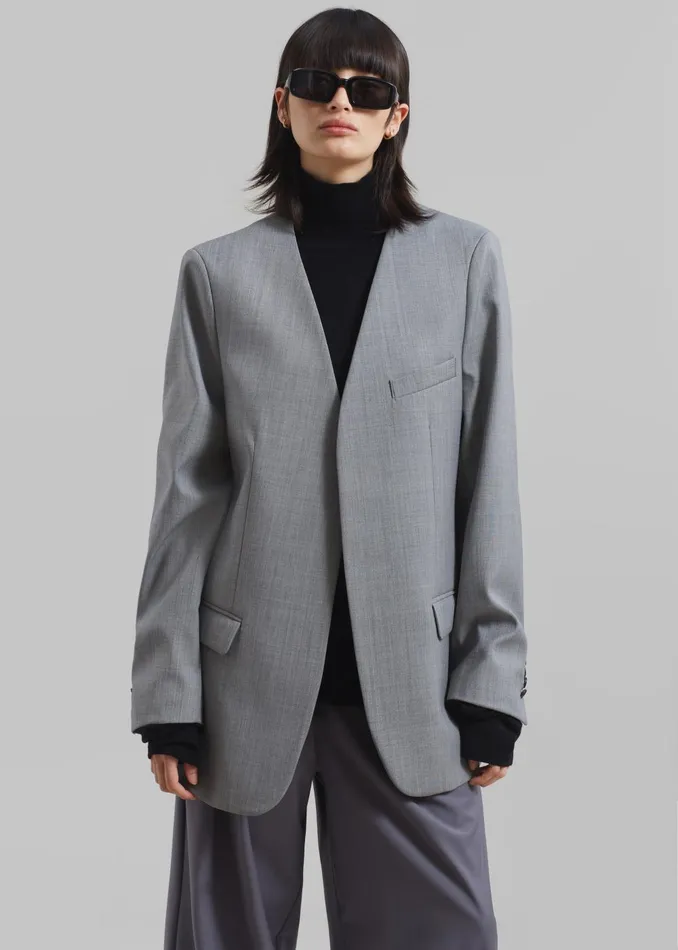 Women Gillian Collarless Blazer 8211 Grey The Frankie Shop Outerwear