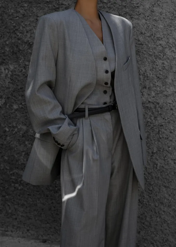 Women Gillian Collarless Blazer 8211 Grey The Frankie Shop Outerwear