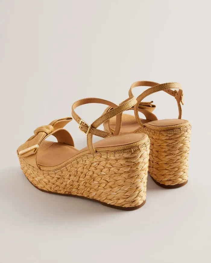 Women GIYAA 8211 Raffia Bow Detail Wedge Sandals Natural Ted Baker Heels
