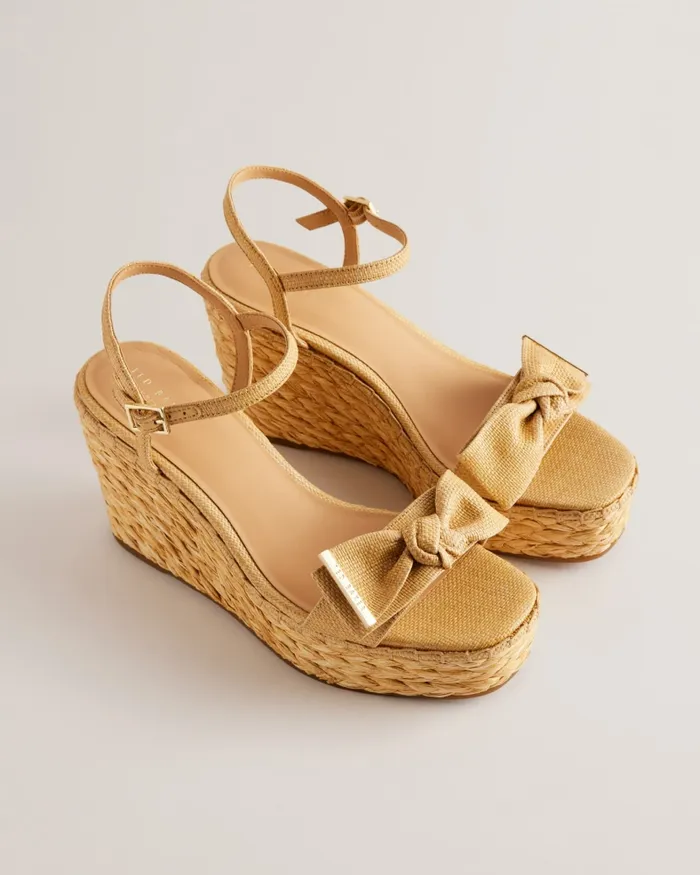 Women GIYAA 8211 Raffia Bow Detail Wedge Sandals Natural Ted Baker Heels Women GIYAA 8211 Raffia Bow Detail Wedge Sandals Natural Ted Baker Heels