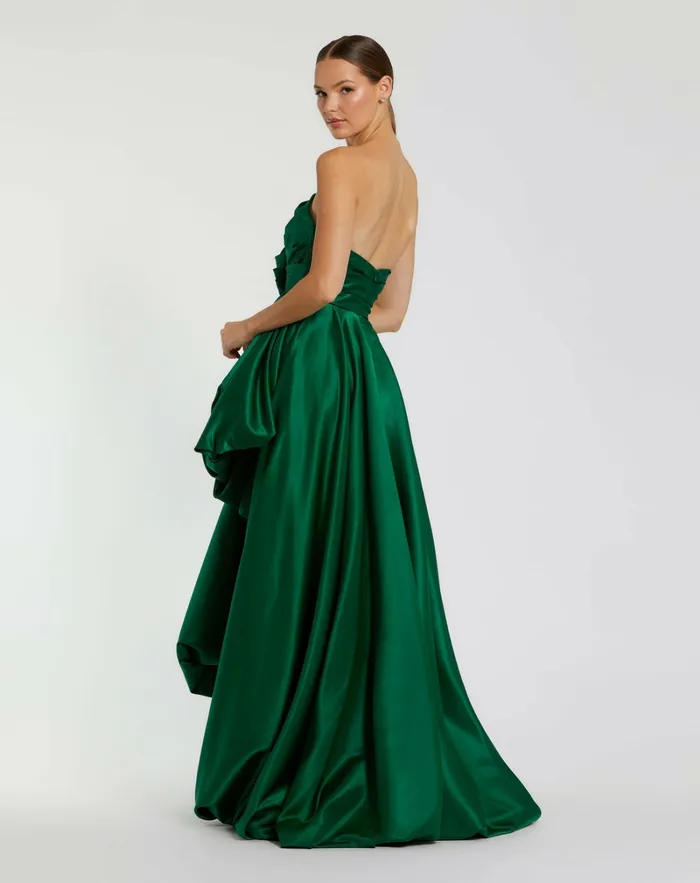 Women Green Strapless Ruched High Low Gown Emerald Evening Gowns Mac Duggal