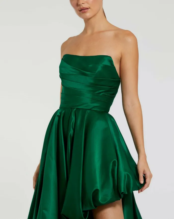 Women Green Strapless Ruched High Low Gown Emerald Evening Gowns Mac Duggal