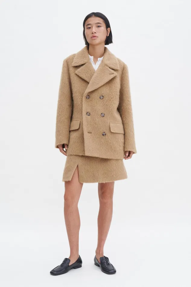 Women Hairy Wool Blend Jacket Dark Beige Filippa K Outerwear