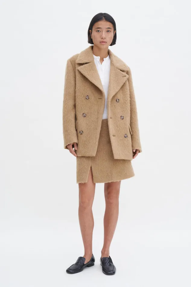 Women Hairy Wool Blend Jacket Dark Beige Filippa K Outerwear