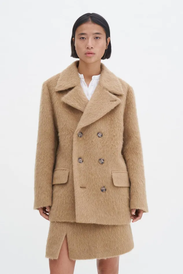 Women Hairy Wool Blend Jacket Dark Beige Filippa K Outerwear