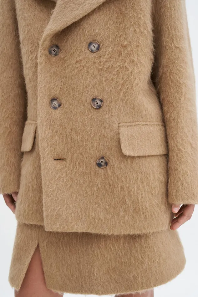 Women Hairy Wool Blend Jacket Dark Beige Filippa K Outerwear